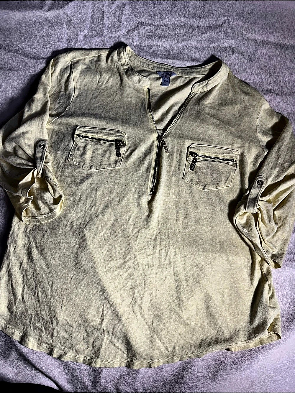 GUESS Zip Front Utility Blouse in Yellow Size ZL